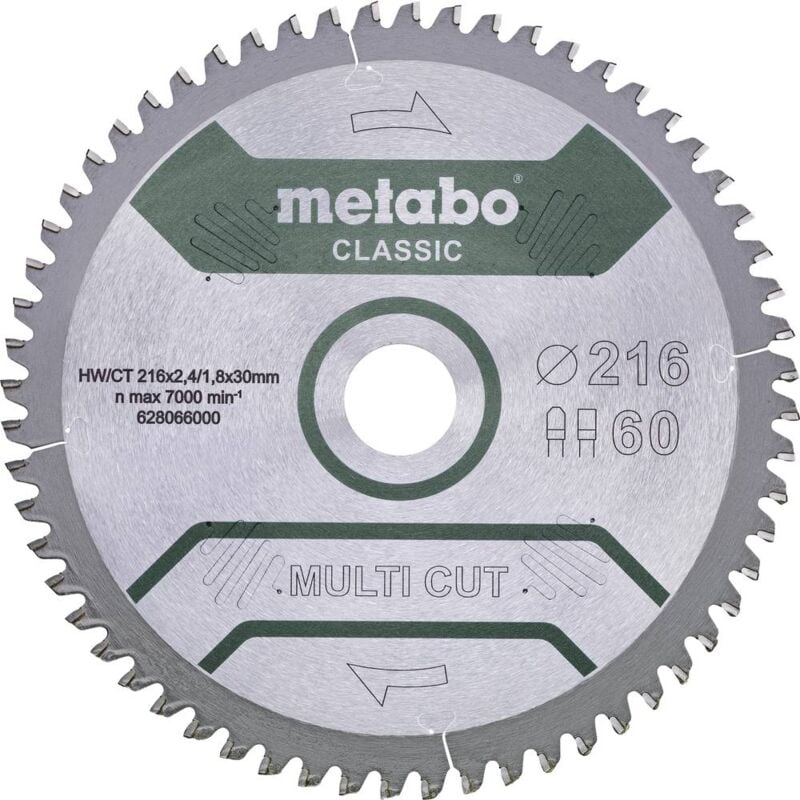 foto del prodotto metabo multi cut classic 628666000 lama circolare 254 x 30 x 1.8 mm numero di denti 60 1 pz.