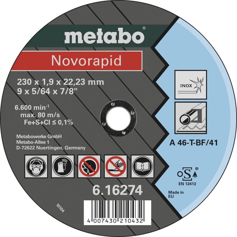 foto del prodotto metabo novorapid 616274000 disco di taglio dritto 230 mm 25 pz. metallo