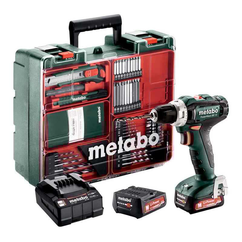 foto del prodotto metabo perceuse visseuse 12v 2 batteries 2ah chargeur coffret de transport et kit complet d accessoires inclus 601036870