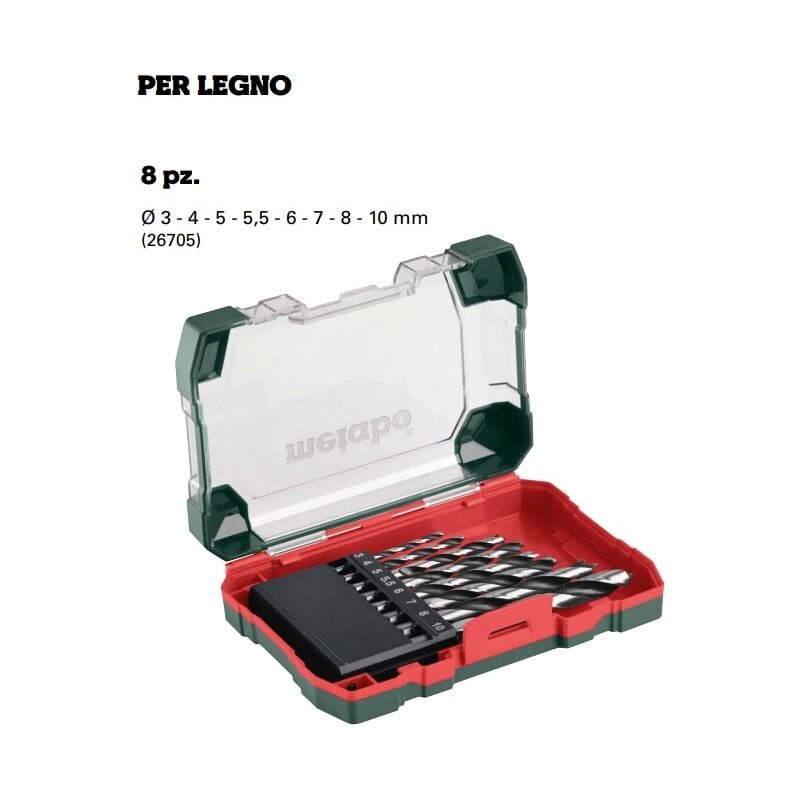 foto del prodotto metabo set 8 punte per legno a 2 taglienti attacco normale