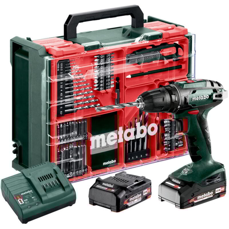 foto del prodotto metabo trapano avvitatore a batteria 18v bs18 con 2 batterie 18v 2.0 ah caricabatterie e scatola accessori 602207710