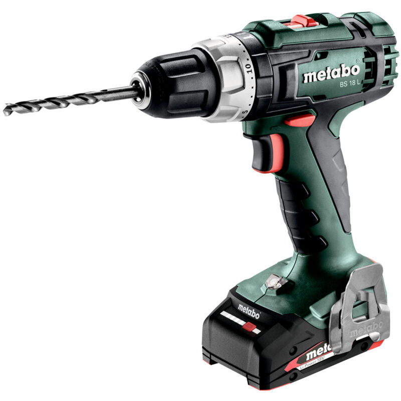 foto del prodotto metabo trapano avvitatore a batteria bs18l in set con 2 batterie da 2,0 ah, caricabatterie e custodia