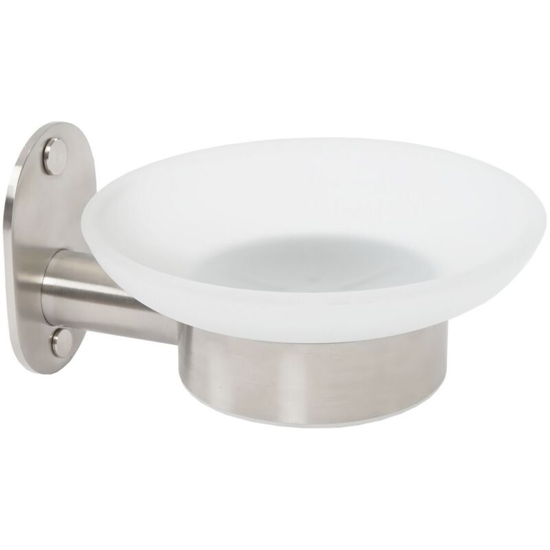 foto del prodotto metaform - porta sapone da parete spazzolato in acciaio inox e vetro mod. blizz