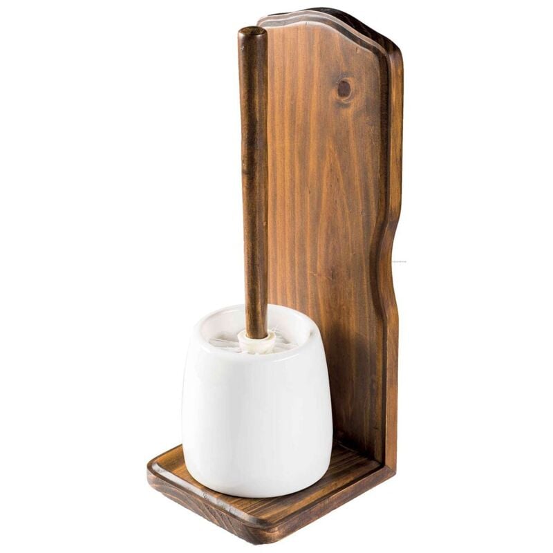 foto del prodotto metaform porta scopino da terra in legno anticato e ceramica stile arte povera mod. mathilde