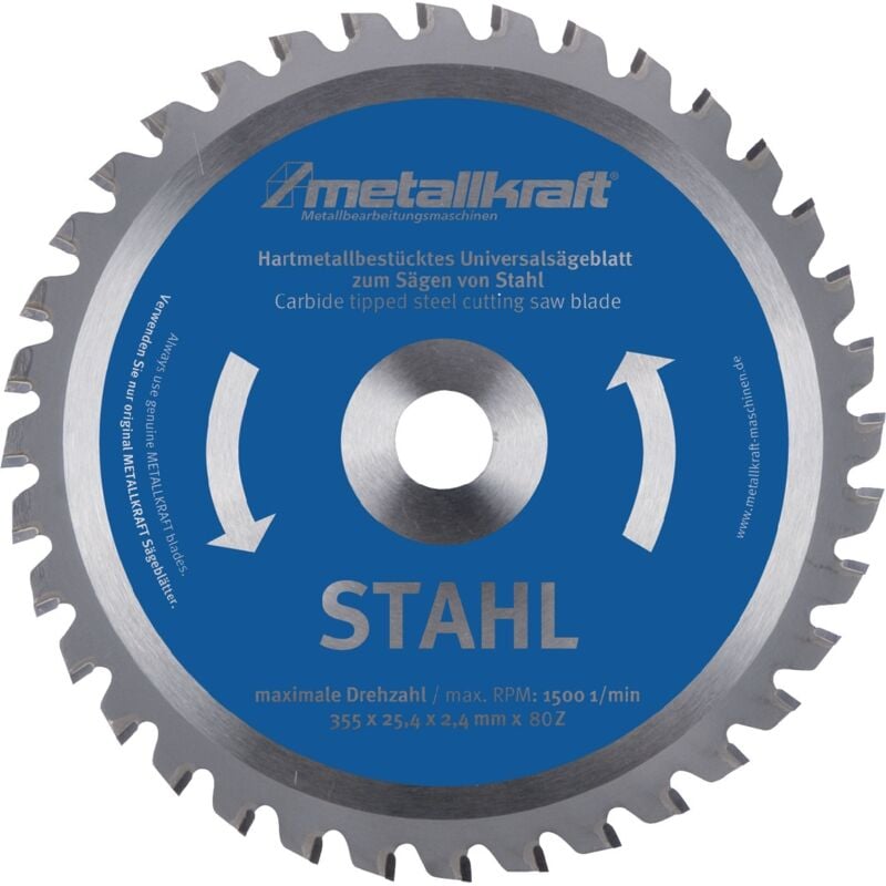 foto del prodotto metallkraft lama per sega circolare per metallo sta d.355mm l.24mm hm, diametro d.254mm z.80
