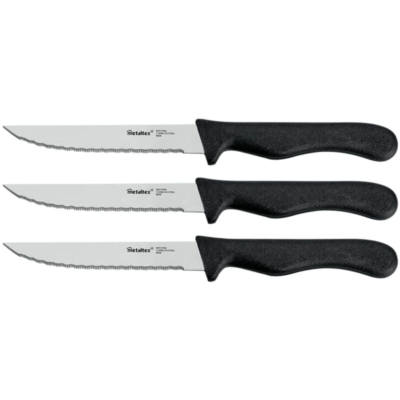 foto del prodotto metaltex set 3 coltelli carne basic , acciaio inossidabile, nero argento, estandar