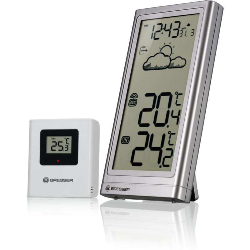 foto del prodotto meteo temp stazione meteorologica radio con sensore esterno e display large di facile lettura, argento bresser