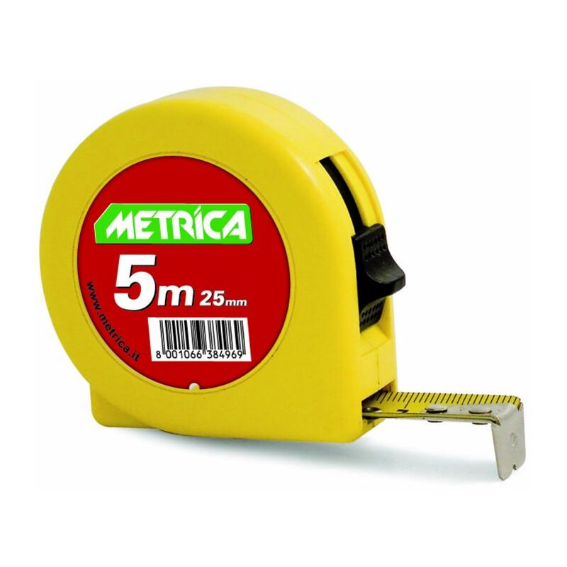 foto del prodotto metrica 38496 flessometro tascabile da 5 m con cassa in abs, colore giallo