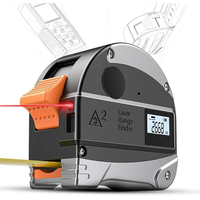 foto del prodotto metro a nastro digitale, misuratore di distanza laser 2 in 1, misuratore laser da 40 m con misurazione digitale della distanza di 5 m, strumento di