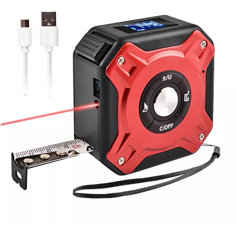 foto del prodotto metro a nastro digitale, misuratore di distanza laser digitale 2 in 1 con display lcd e blocco automatico, 40 metri laser ricaricabili e 5 metri a
