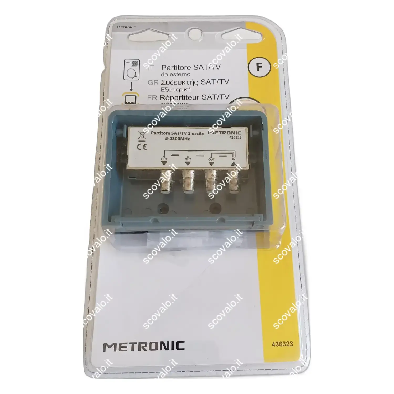 foto del prodotto metronic partitore esterno palo antenna tv o sat 5 2300mhz 1 ingresso 3 uscite