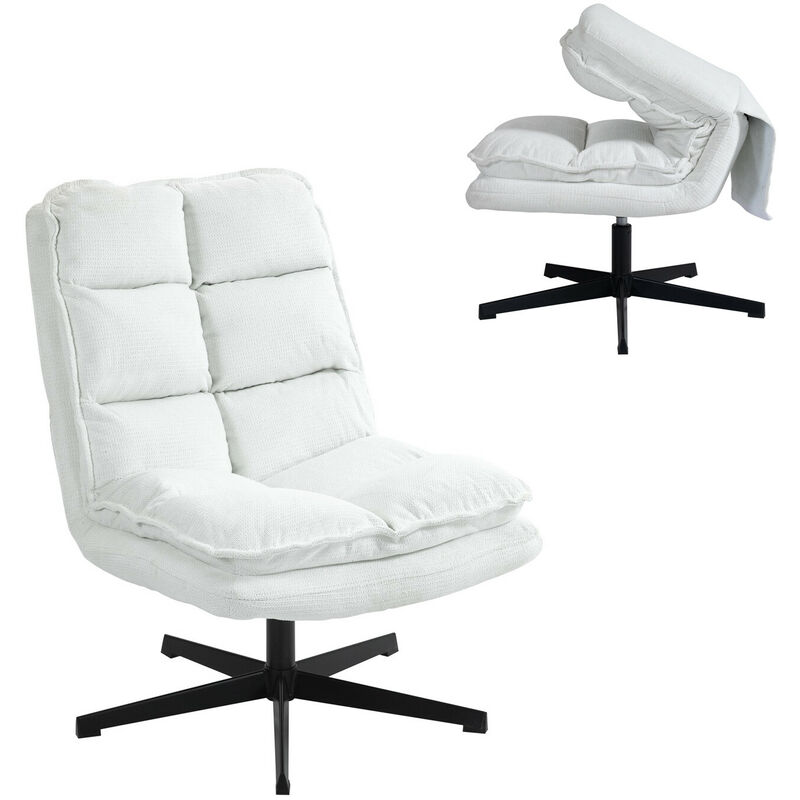 foto del prodotto meubles cosy poltrona da svago pieghevole senza braccioli in tessuto bianco con seduta in schiuma e schienale ribaltabile, base in acciaio,