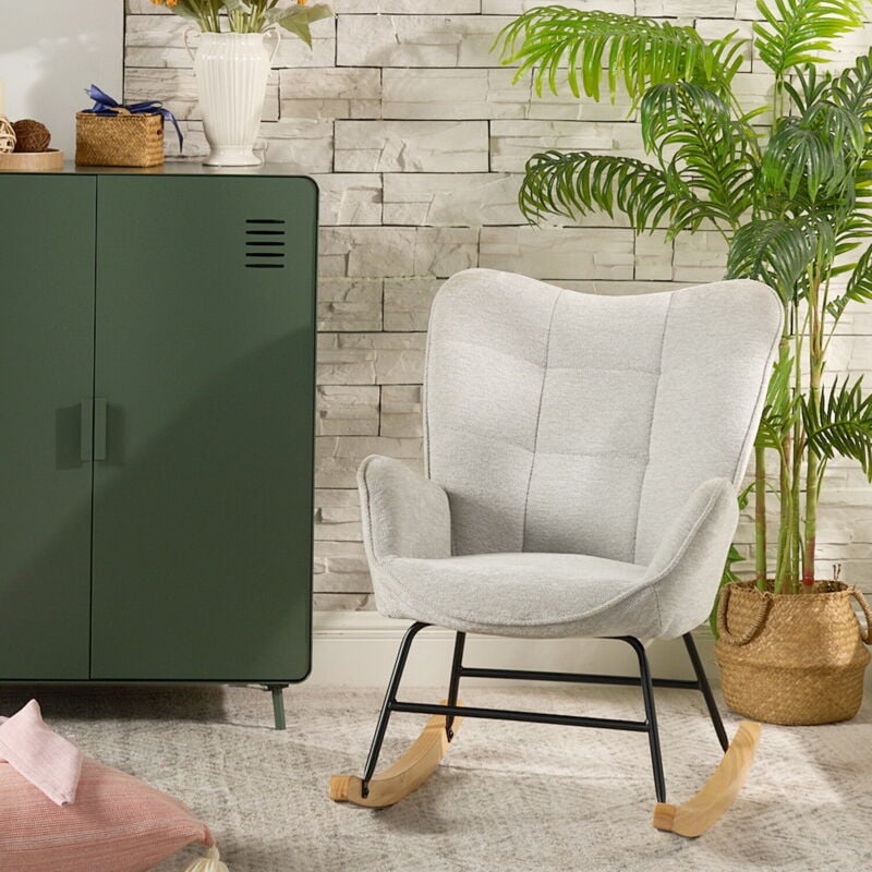 foto del prodotto meubles cosy sedia a dondolo scandinava in tessuto con gambe a forma di e in legno e metallo per soggiorno, camera da letto, grigio