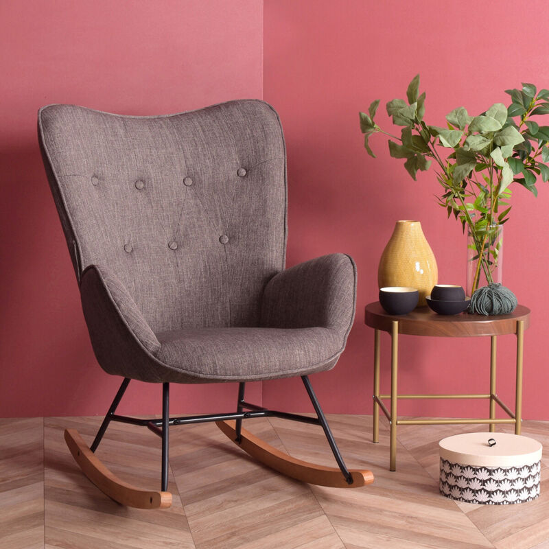 foto del prodotto meubles cosy sedia a dondolo sedia per il tempo libero e il riposo sedia a dondolo stile stile scandinavo tessuto grigio scuro gambe in vero