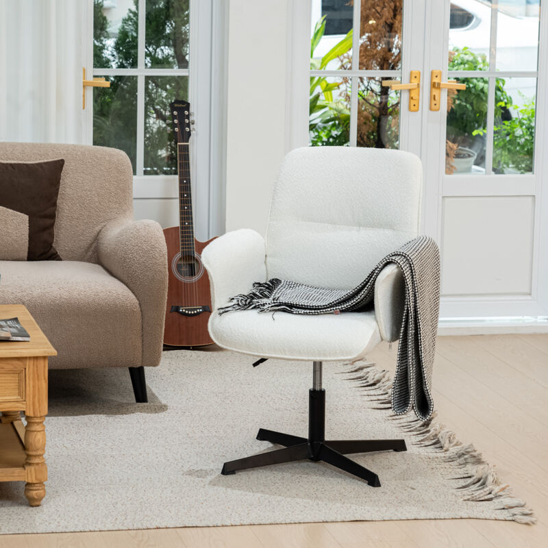 foto del prodotto meubles cosy sedia da ufficio ergonomica in tessuto spugna bianco, poltrona, altezza regolabile, girevole a 360 