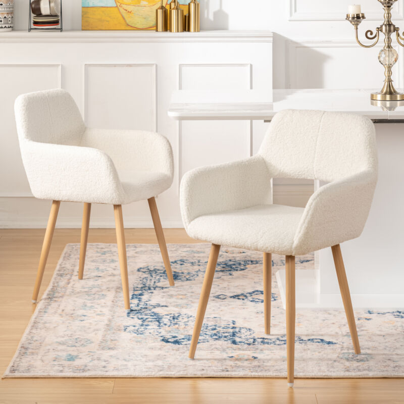 foto del prodotto meubles cosy set 2 poltrone sedie in tessuto spugna beige gambe in metallo effetto legno stile scandinavo sala da pranzo, ufficio, soggiorno