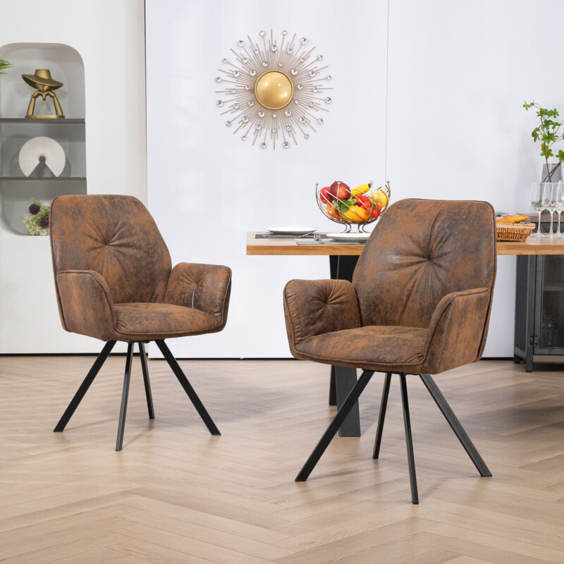 foto del prodotto meubles cosy set di 2 comode sedie da pranzo in pelle scamosciata con braccioli