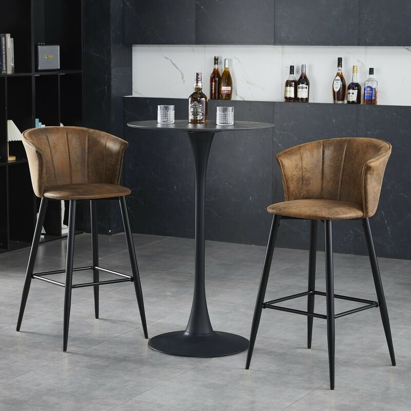 foto del prodotto meubles cosy set di 2 sgabelli da bar, sedia imbottita in pelle scamosciata marrone con braccioli, schienale e poggiapiedi, seduta da cucina alta