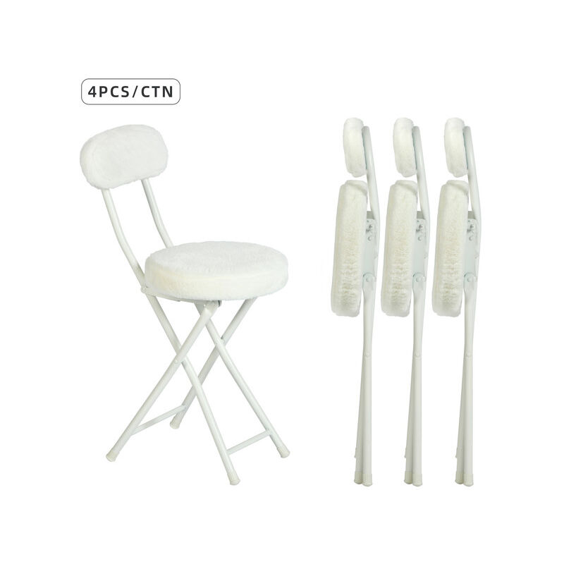 foto del prodotto meubles cosy set di 4 sedie pieghevoli in tessuto effetto pelliccia e metallo bianco, per sala da pranzo, soggiorno, cucina, ufficio, camera da