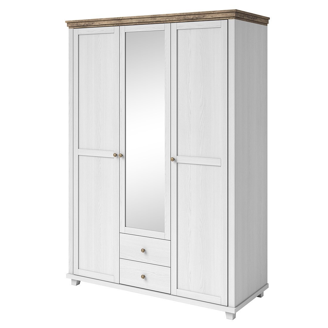 foto del prodotto meublorama armadio 150x220 con 3 ante e 2 cassetti. colori bianco e rovere. collezione assia.