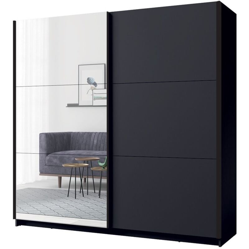 foto del prodotto meublorama - armadio collezione 200 cm 2 porte scorrevoli con specchio - grigio grafite - collezione arsala