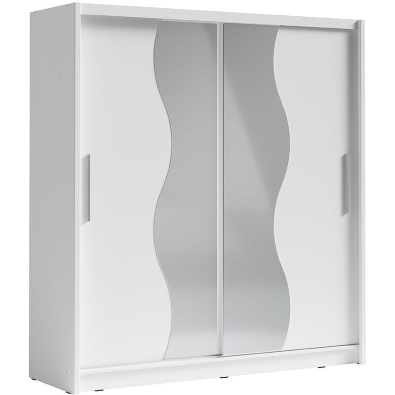 foto del prodotto meublorama - armadio con 2 porte scorrevoli e specchio 205 cm - bianco - collezione bahia