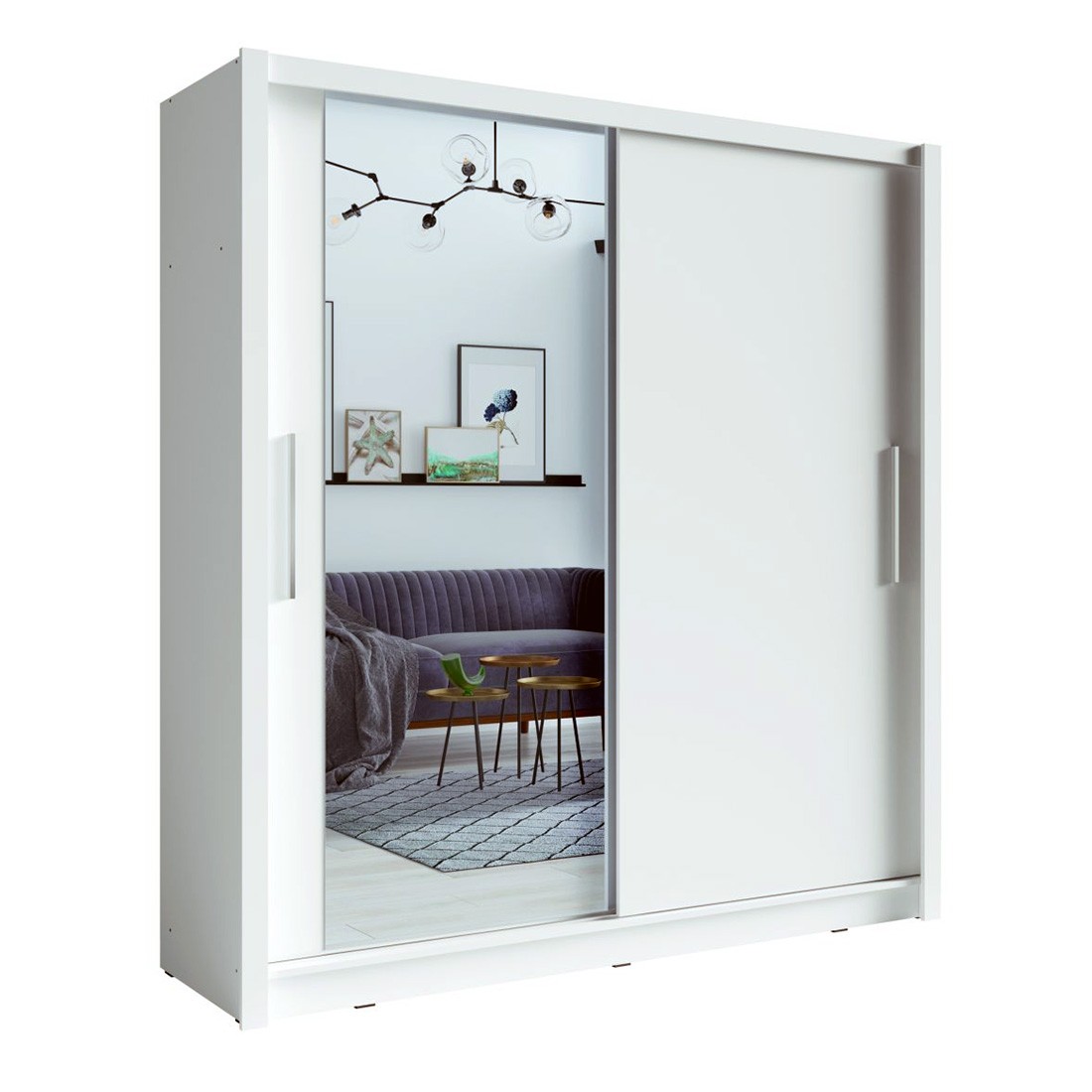 foto del prodotto meublorama armadio con 2 porte scorrevoli e specchio 205 cm bianco collezione ozzula