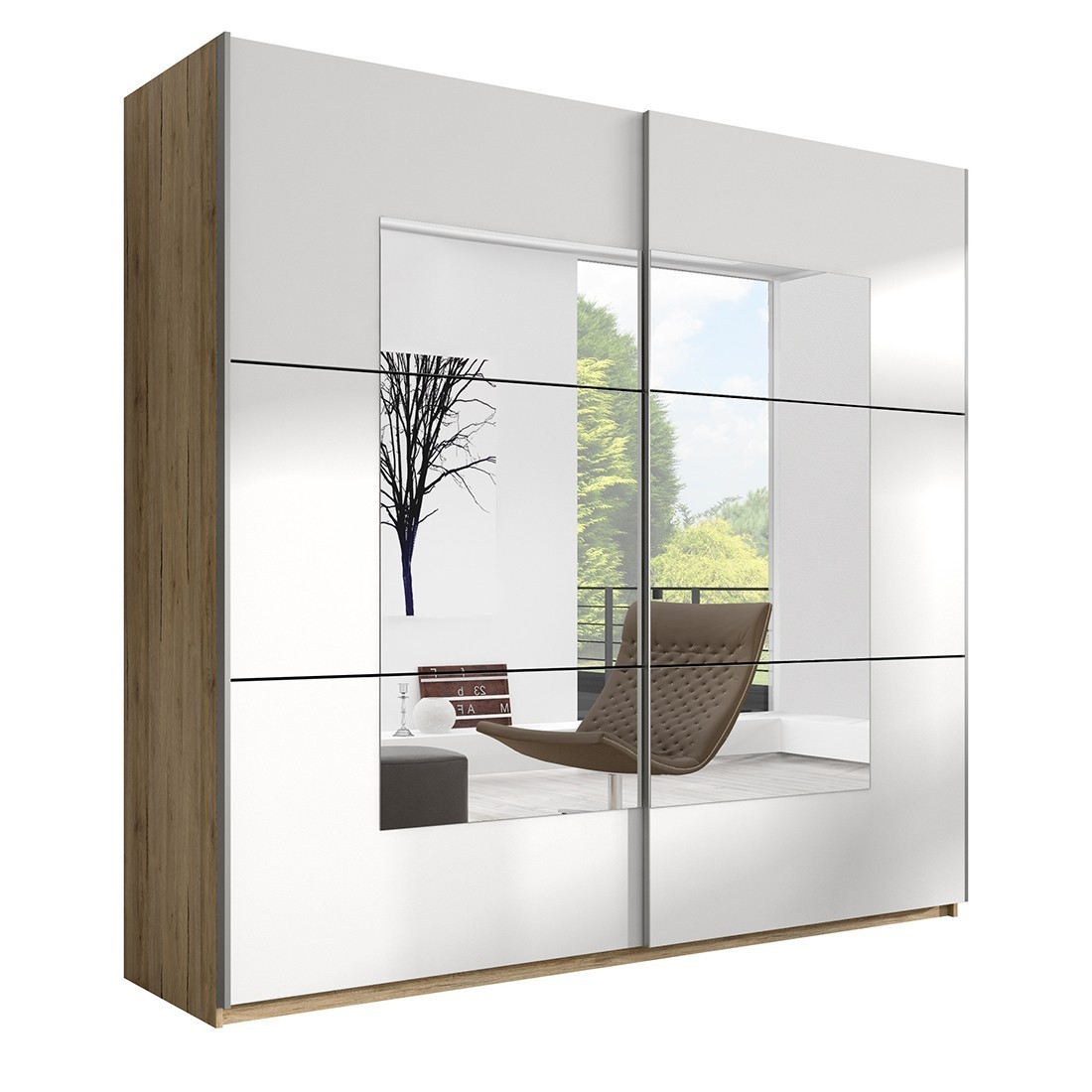 foto del prodotto meublorama armadio design 2 porte 180cm colore rovere chiaro e bianco. collezione eos
