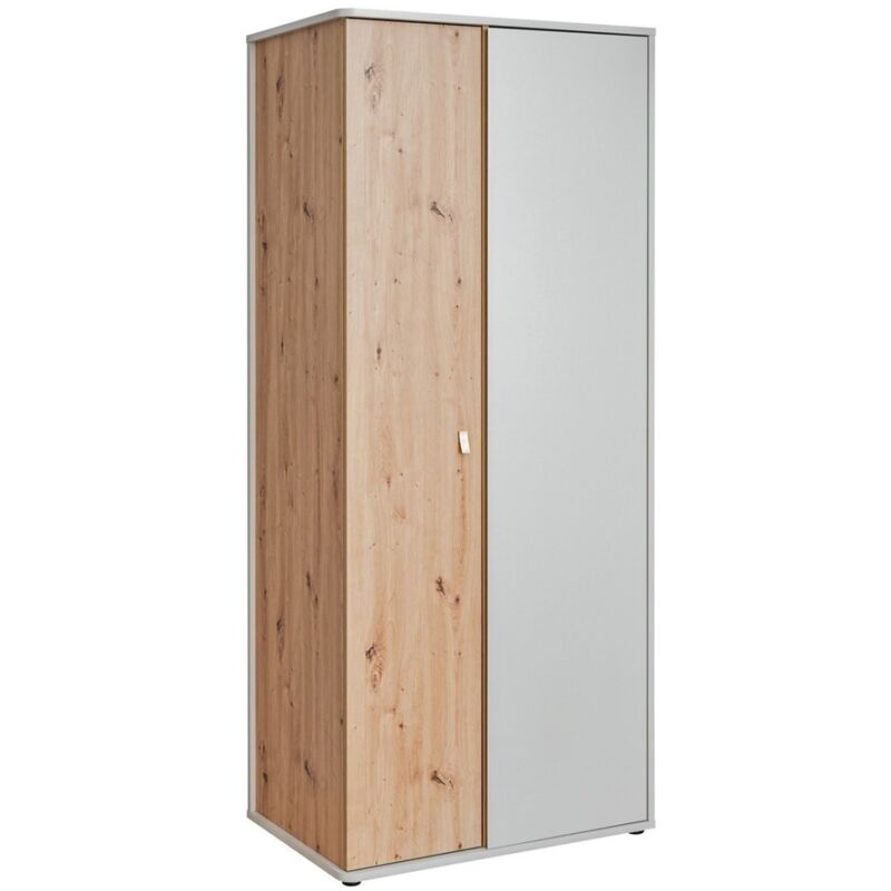 foto del prodotto meublorama armadio per camera da bambino design color rovere e grigio con 2 ante a battente collezione bibou.