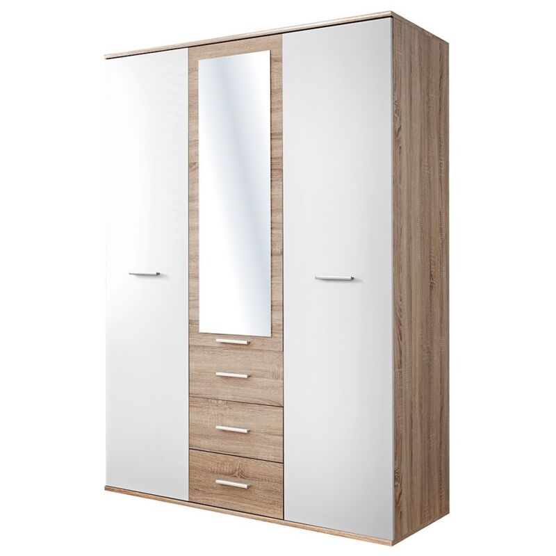foto del prodotto meublorama armadio per camera dei bambini design color rovere e bianco con 3 ante a battente e 3 cassetti collezione denver.