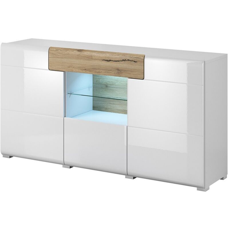 foto del prodotto meublorama buffet 160cm collezione ohio. colori bianco e rovere.