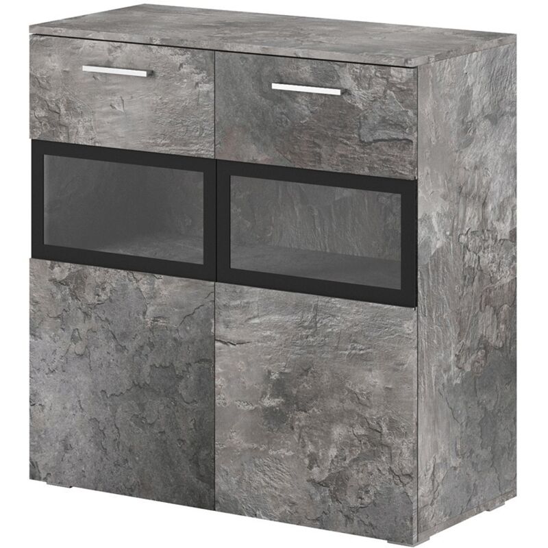 foto del prodotto meublorama - buffet conor 2 porte in vetro con led - effetto ardesia - 91 x 92 x 39 cm