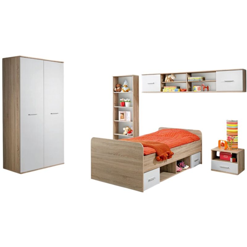 foto del prodotto meublorama camera completa bambino, adolescente collezione denver. armadio, letto, libreria, comodino e scaffale.