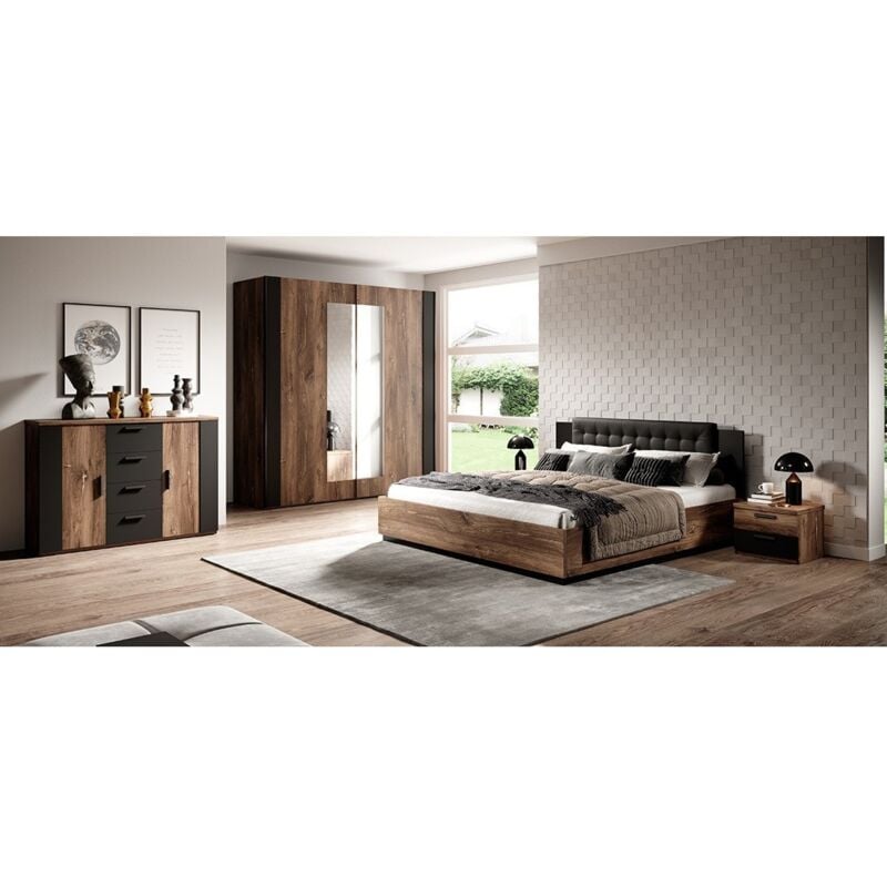 foto del prodotto meublorama camera completa fox letto contenitore 180x200, doghe incluse, armadio, com , comodini rovere scuro