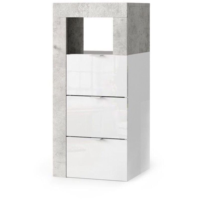 foto del prodotto meublorama cassettiera per bagno bura 3 cassetti l35 cm bianco lucido laccato e grigio effetto cemento