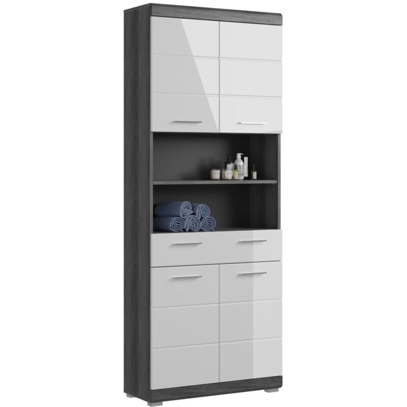 foto del prodotto meublorama colonna da bagno scott 4 porte e 1 cassetto grigio scuro e bianco 74x191x31 cm