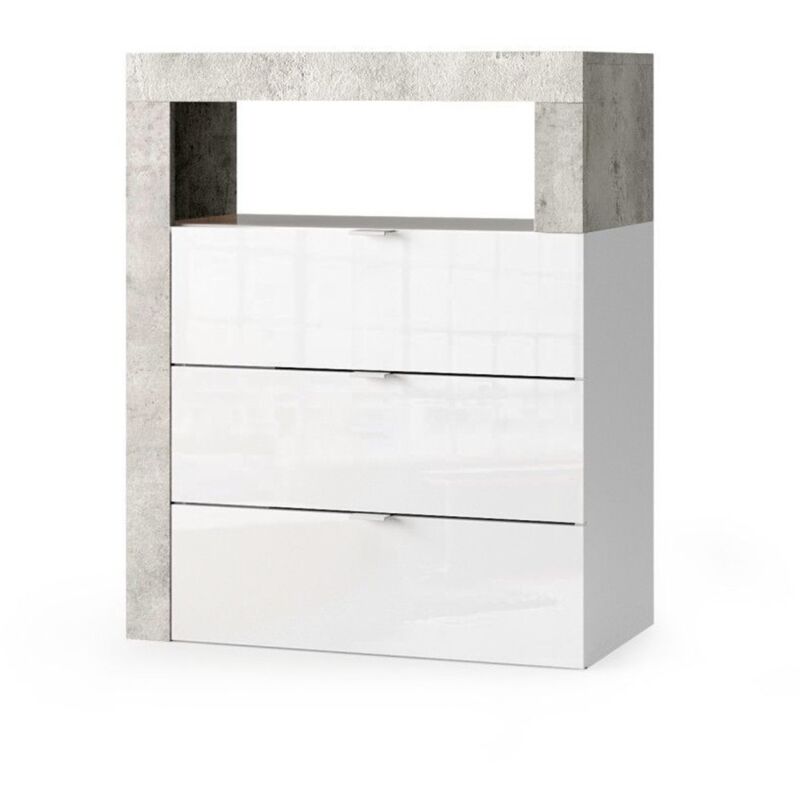 foto del prodotto meublorama com per il bagno bura 3 cassetti l64 cm bianco lucido laccato e grigio effetto cemento