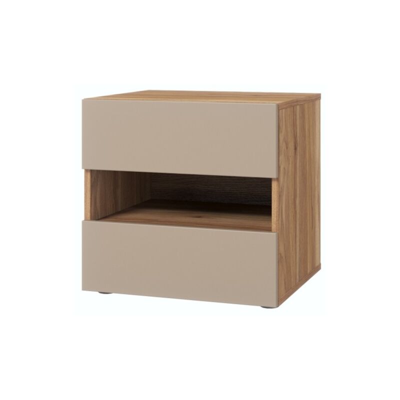 foto del prodotto meublorama comodino vox con 2 cassetti e uno scomparto, colore quercia e beige