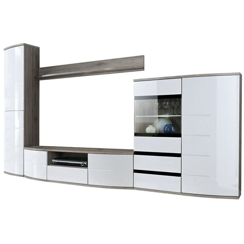 foto del prodotto meublorama composizione di mobili tv design della collezione nouk. colori bianco e finitura in rovere.