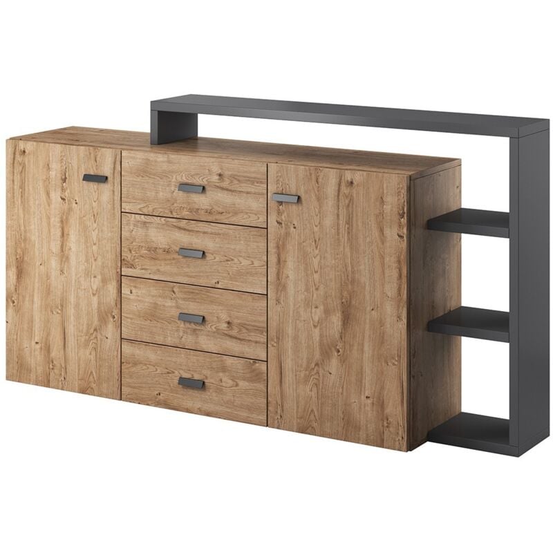 foto del prodotto meublorama credenza con scaffale integrato collezione bergamo 180cm. colori rovere e grigio.