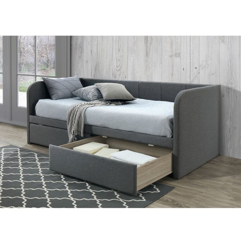 foto del prodotto meublorama divano letto con due cassetti collezione zito 90x200 cm, colore grigio, rete inclusa.