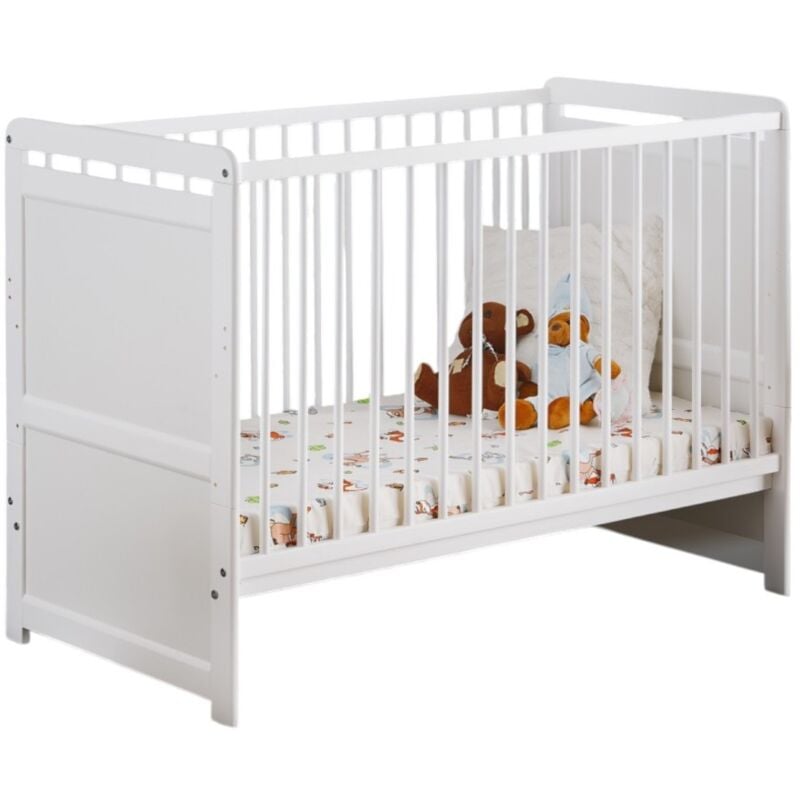 foto del prodotto meublorama lettino e materasso per bambini della collezione guizmo, regolabile in altezza. colore bianco opaco.