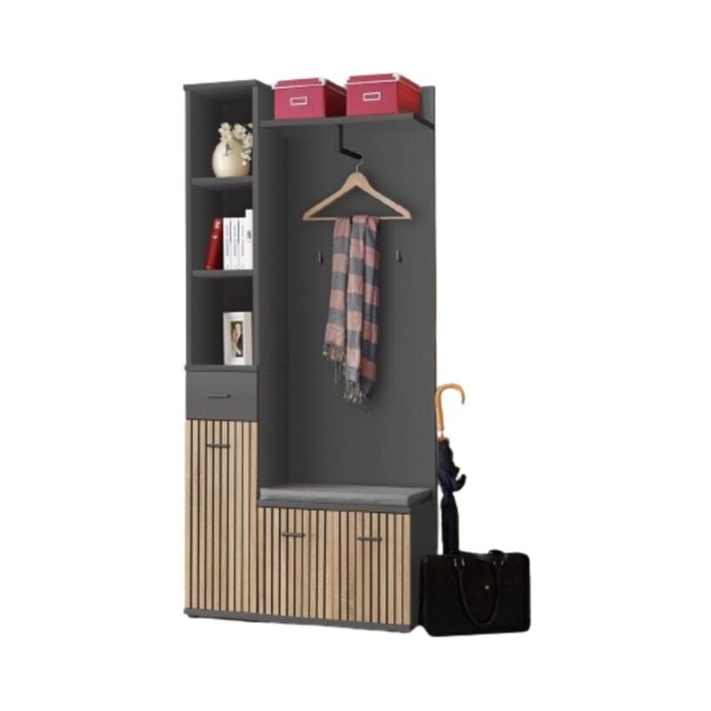 foto del prodotto meublorama mobile da ingresso polo armadi e guardaroba in grigio e rovere