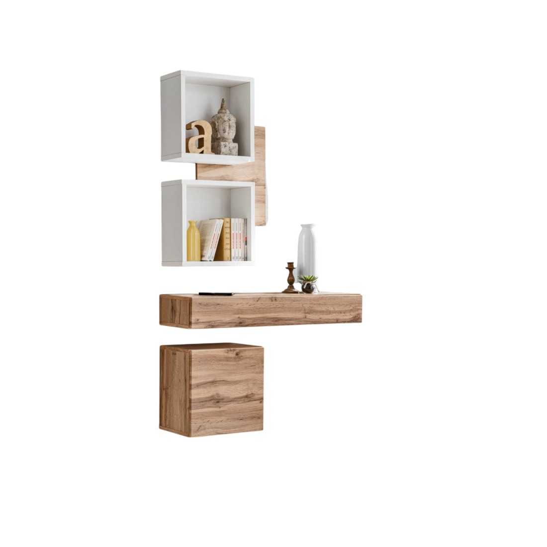 foto del prodotto meublorama mobile da ingresso torth 3 set completo colori rovere e bianco design moderno e funzionale