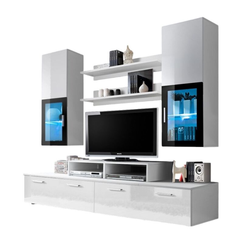 foto del prodotto meublorama - mobile da parete per tv 200cm design. collezione mini colore bianco.