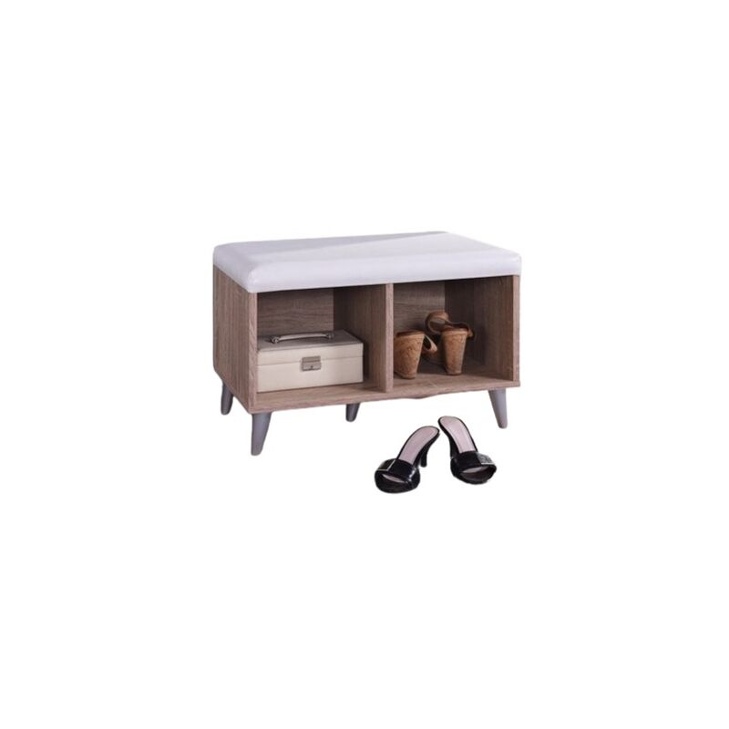 foto del prodotto meublorama mobile per scarpe side con 2 scomparti larghi, colore quercia sonoma e bianco.