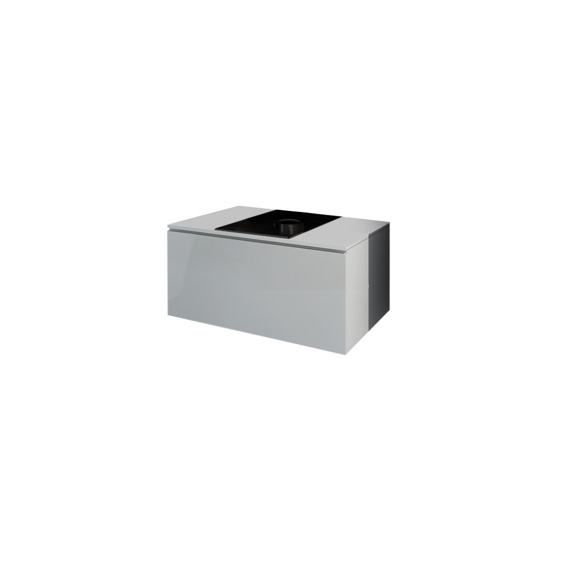 foto del prodotto meublorama mobile sottolavabo sospeso collezione owl, bianco opaco e lucido, piano in vetro nero, ideale per il bagno.