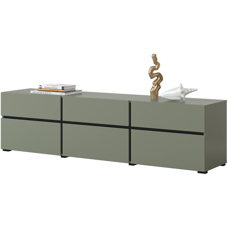 foto del prodotto meublorama mobile tv colore salvia verde 180cm collezione havana. mobile design con 3 porte e 3 cassetti.