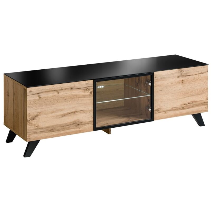 foto del prodotto meublorama mobile tv tino. ideale per il tuo soggiorno. stile industriale di tendenza, in legno, vetro e metallo.