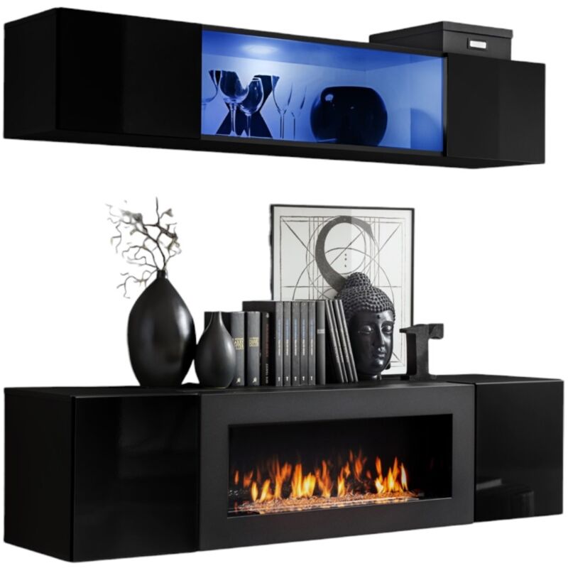 foto del prodotto meublorama mobili sospesi con camino decorativo fly n3 nero mobile tv sospeso di design per il tuo soggiorno